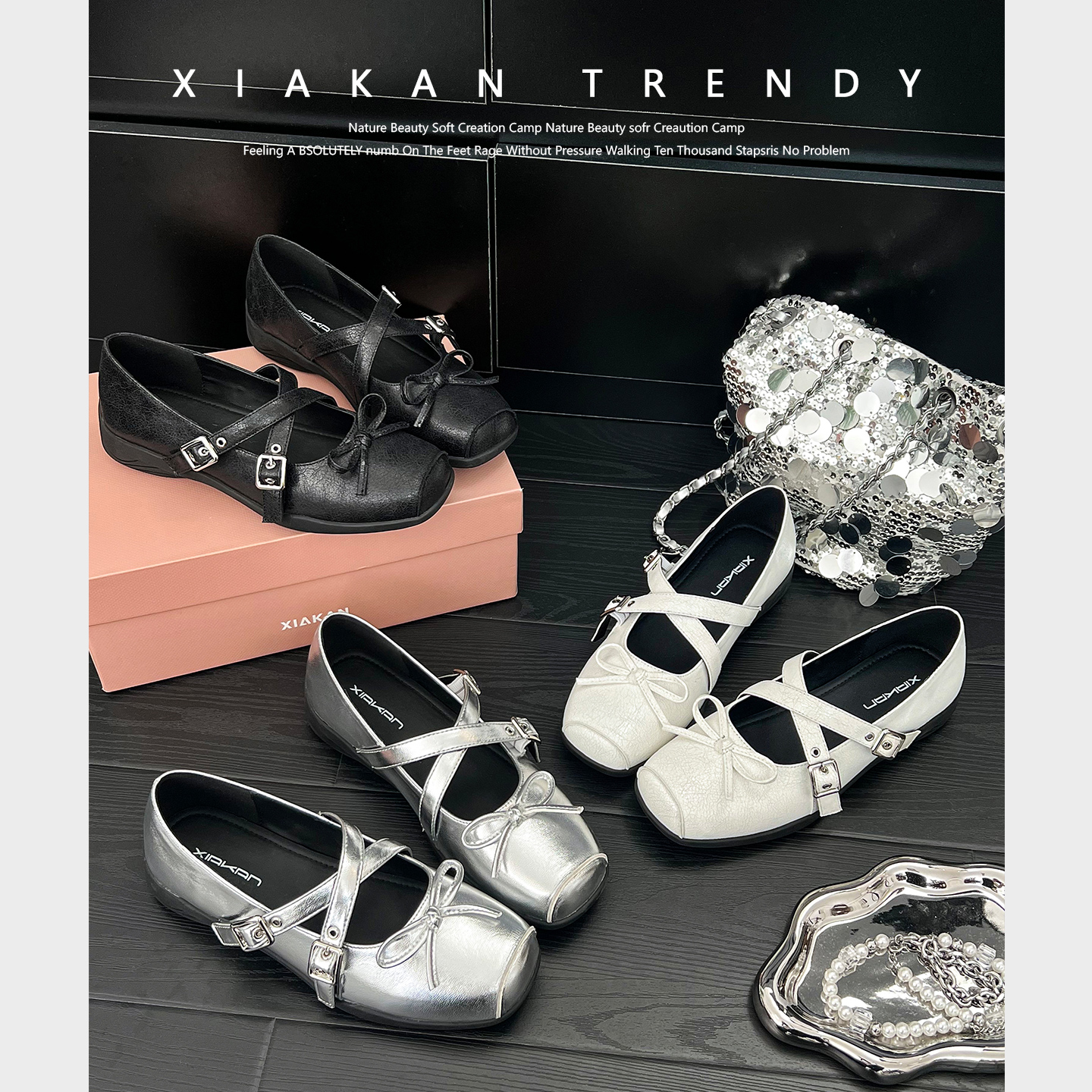 XIAKAN 内增高4cm法式蝴蝶结玛丽珍鞋2025年夏季新款芭蕾风单鞋潮