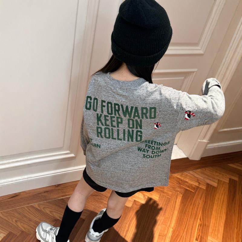 春秋童装日系dd企鹅贴布女童打底衫插肩长袖T男孩全棉圆领上衣潮