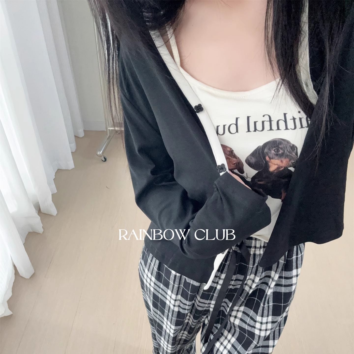 可外穿含胸垫家居服三件套简约女