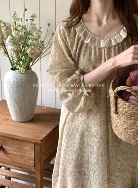 FAIRY SAY韩系原创剪花春夏甜美碎花油画感家居服睡裙纯棉睡衣女