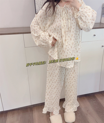 春夏秋冬女棉双层纱布宽松家居服