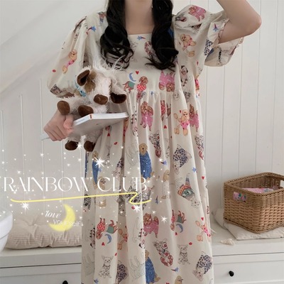 韩系夏季梭织棉宽松加长睡裙