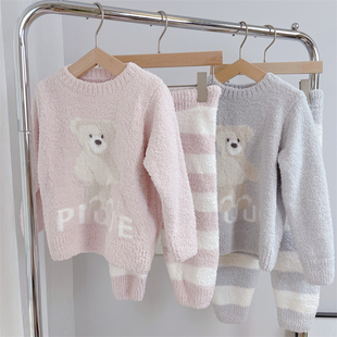亲子款 秋冬保暖软绵绵家居服睡衣软萌小熊可爱圆领儿童加厚套装