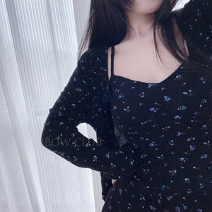 可外穿家居服三件套四季亲肤莫代尔甜美碎花圆领开衫长裤吊带睡衣