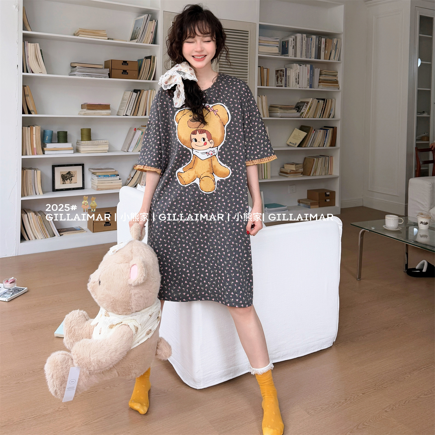 GillAimar短袖宽松女士睡裙