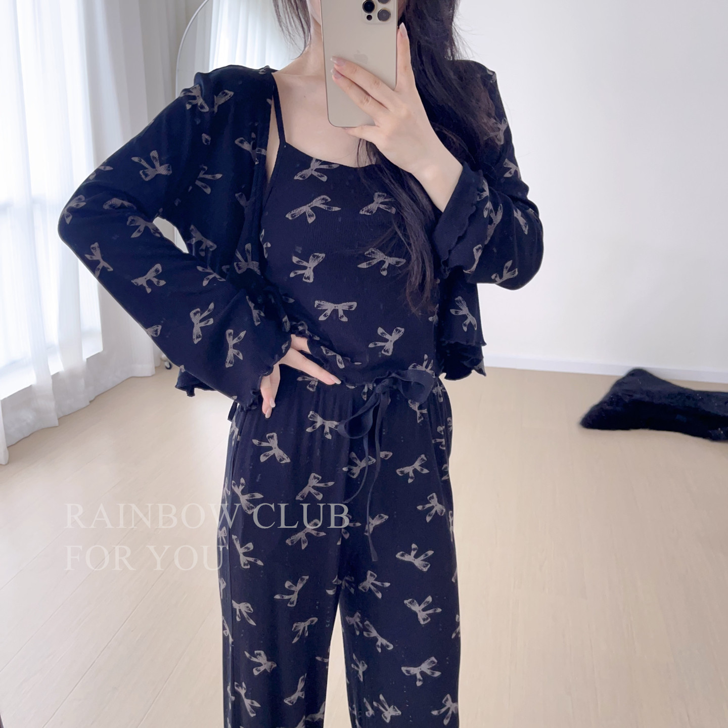 睡衣三件套莫代尔纯欲风蝴蝶结