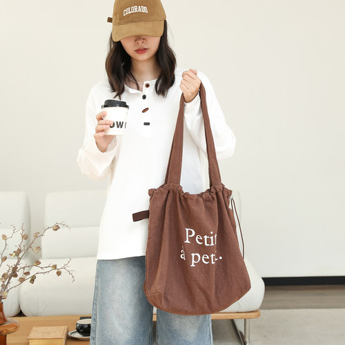 森系文艺棉麻帆布包女单肩托特包