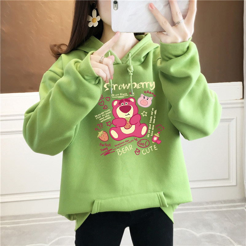 小熊加绒加厚卫衣女秋冬季休闲