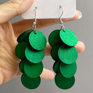 欧美葡萄串耳环时尚个性木片耳饰灵动复古甜美度假风沙滩百搭耳坠