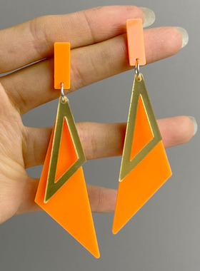 欧美夸张气质几何三角形耳环网红时尚长款显瘦耳饰糖果色橙色耳钉
