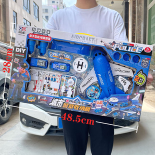 儿童仿真滑行收纳飞机城市警车模型男孩玩具机构招生大礼品盒套装