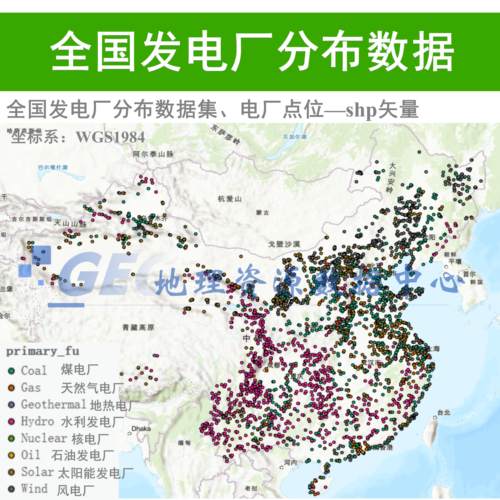 全国发电厂空间分布数据集shp矢量火电风电水电厂点位arcgis出图
