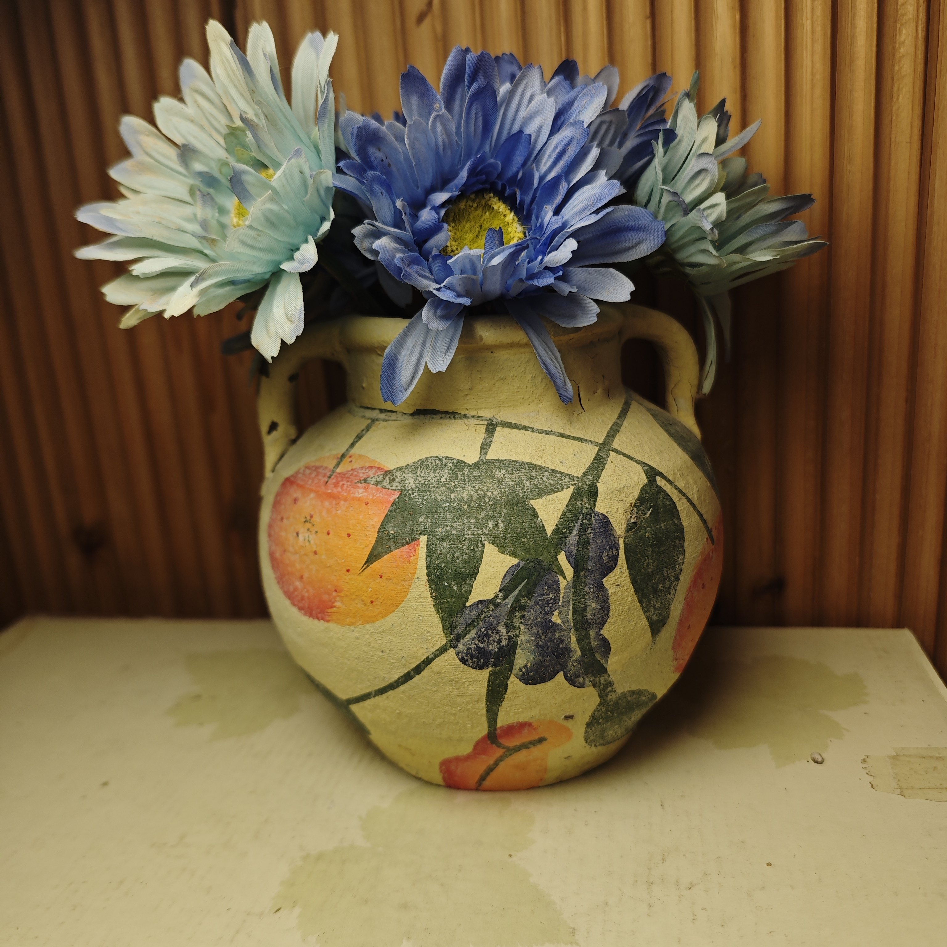 古风水培土陶罐花瓶摆件客厅插花水养鲜花中式复古手绘陶罐花器