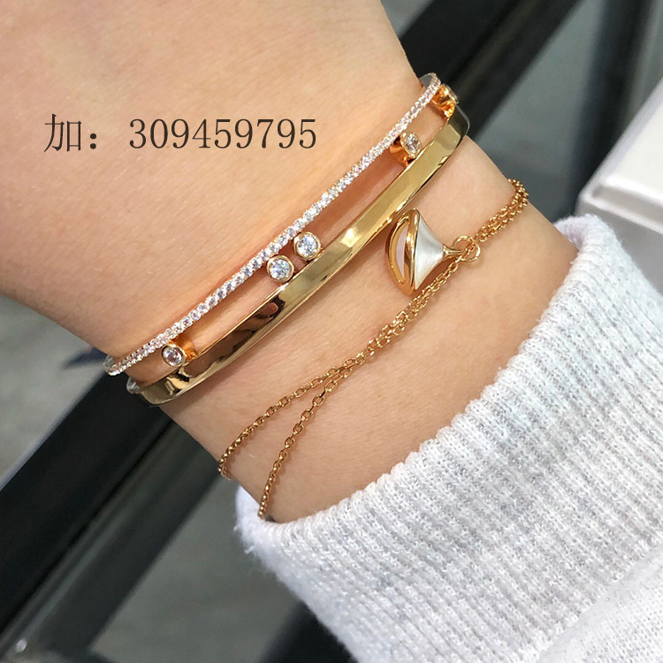 独立设计师原创银镀18k玫瑰金彩金手镯三钻滚珠开口手环女不过敏