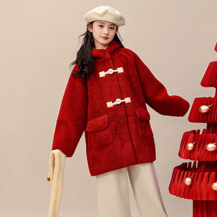 女童外套秋冬2025新款韩版洋气大儿童装红色中长款加绒加厚毛毛衣
