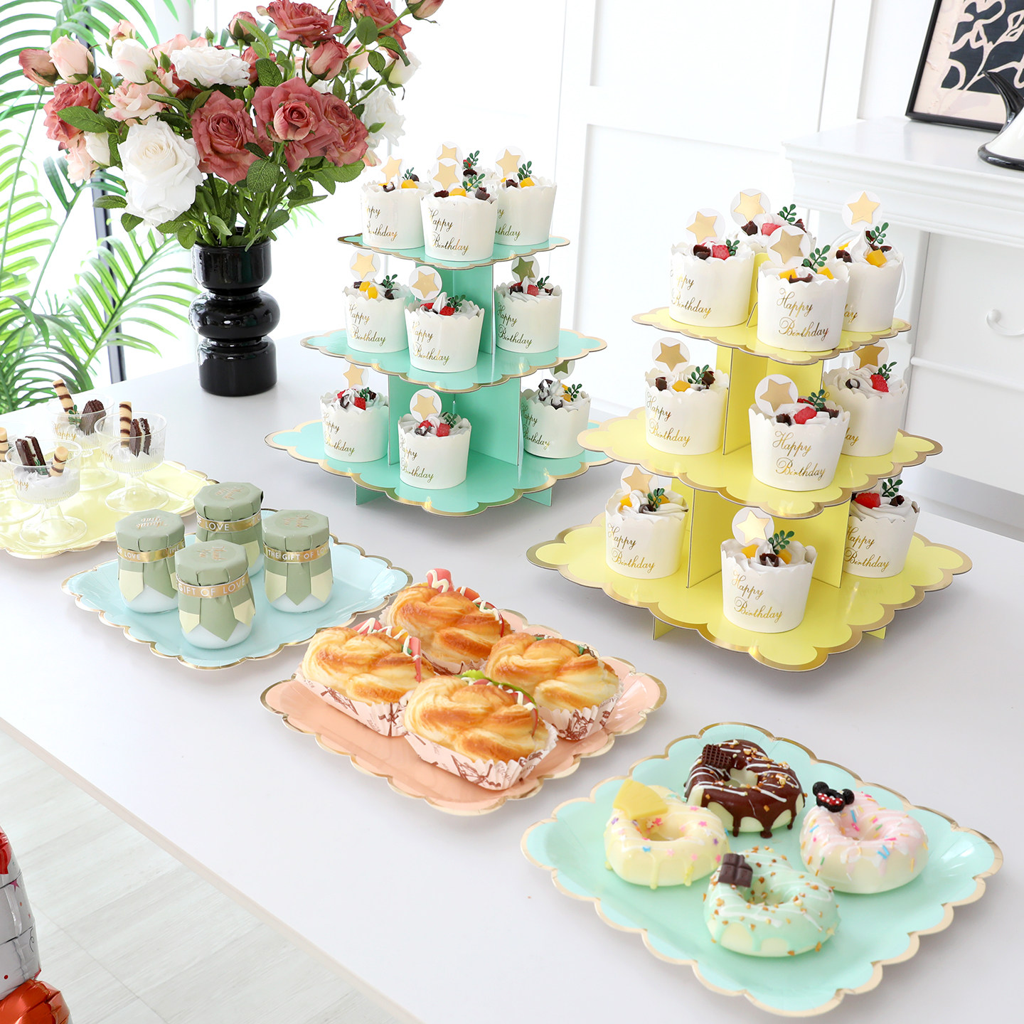 甜品台摆件展示架一次性蛋糕架点心托盘生日派对布置装饰糕点摆台