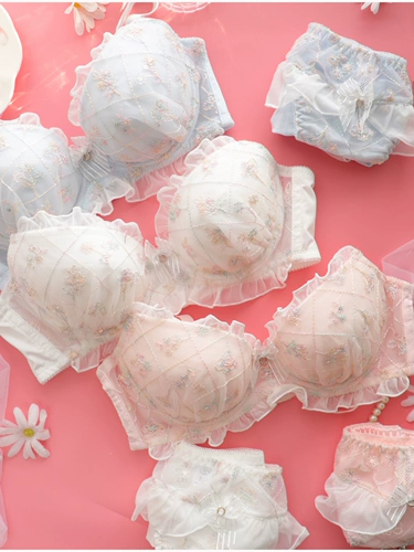 Японские тонкие блестки для ногтей, милое нижнее белье, милый поддерживающий бюстгалтер, комплект, с вышивкой