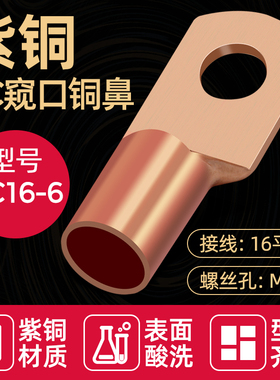 SC铜鼻子窥口接线端子船用短型电缆接头压线鼻纯铜线耳10/16/25-8