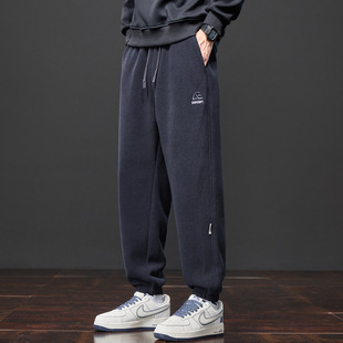 休闲裤男秋冬新款欧棉绒宽松束脚裤卫裤百搭松紧腰加绒运动裤子男