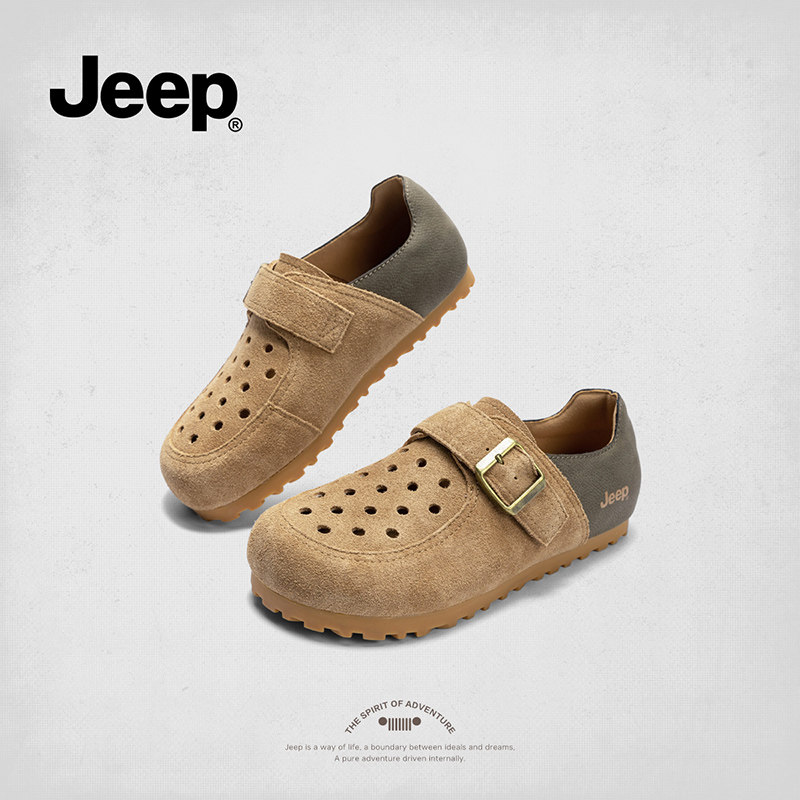 jeep厚底勃肯鞋女款春季2025新款透气全包软底复古百搭休闲乐福鞋