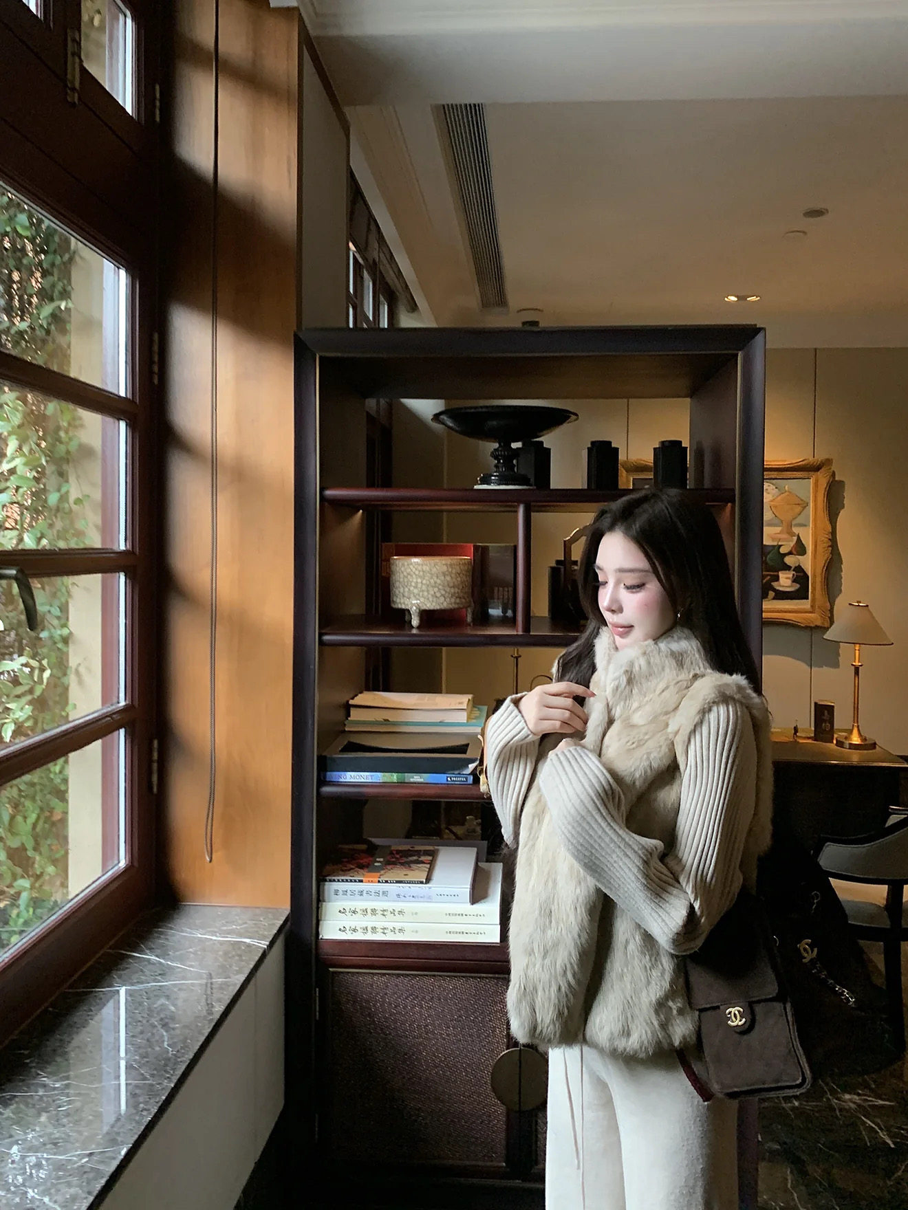 【绒雾千金】整皮兔毛立领针织拼接皮草中古风保暖外套女