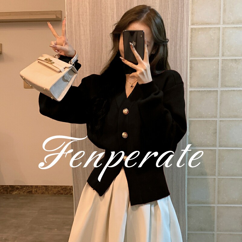 FENPERATE法式小香风毛衣开衫女秋冬设计感小众收腰针织外套上衣