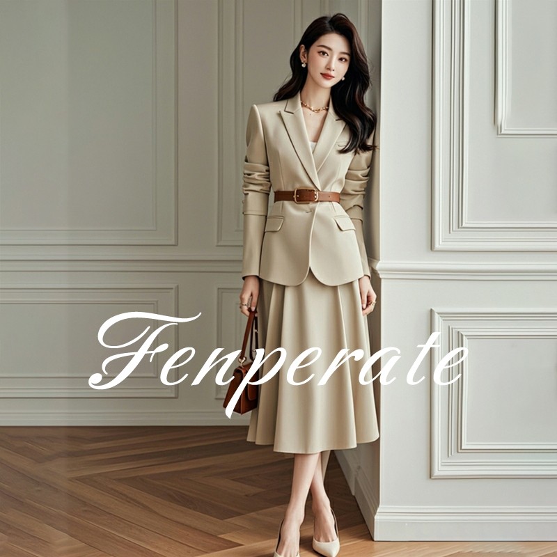FENPERATE时尚气质港风西装套装女秋季通勤显瘦职业半身裙两件套