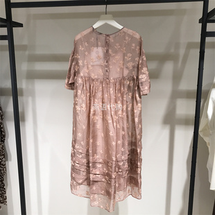 AUM奥姆春夏新款女装圆领印花桑蚕丝连衣裙专柜3680
