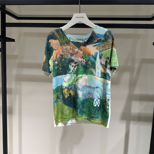 Marisfrolg玛丝菲尔正品新款女装休闲潮V领印花短袖上衣专柜2280