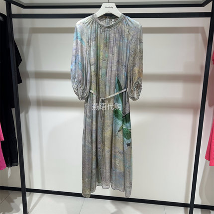 AUM奥姆正品夏季女士艺术感蝴蝶印花真丝连衣裙专柜4280商场同款