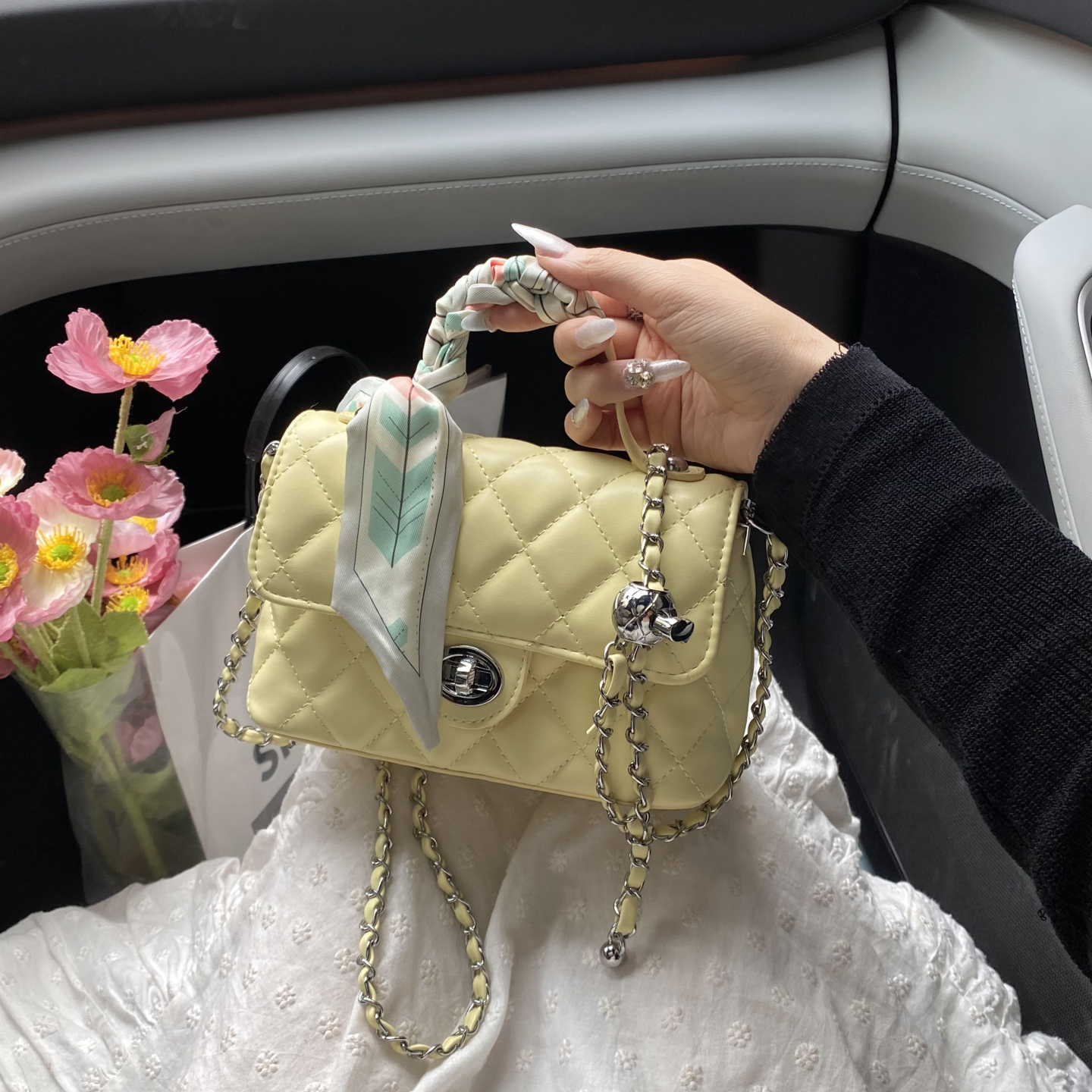 时尚女士小香风菱格手提斜挎包