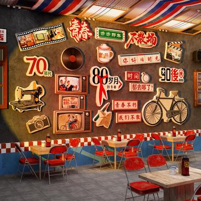 80年代复古墙面装饰供销社怀旧老物件破店火锅餐饮壁画文化宣传纸