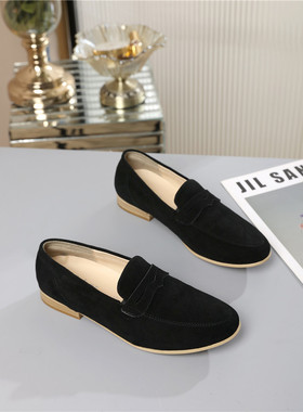 正品真皮德国Golbor女鞋2025新款低跟圆头优雅乐福英伦单鞋22.444