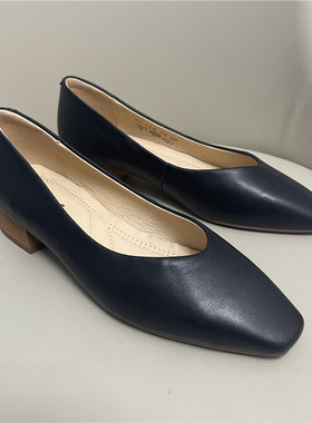 宽楦正品真皮德国女鞋2025春季新款方头中跟工作鞋浅口单鞋95.168