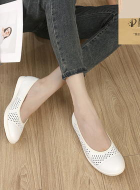 正品真皮德国Golbor女鞋2025新款圆头平底气垫舒适镂空凉鞋42.451