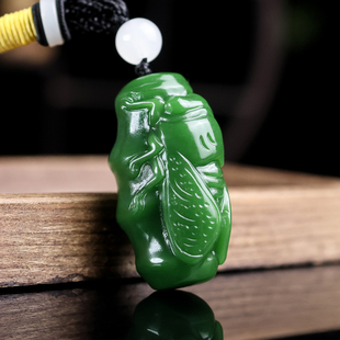 天然和田玉碧玉知了玉蝉手把件菠菜绿玉石一鸣惊人挂件把玩件精雕