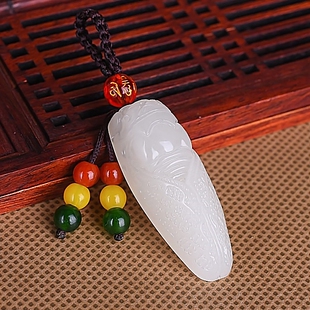 天然新疆和田玉白玉知了钥匙扣挂坠一鸣惊人玉蝉车钥匙挂件羊脂玉