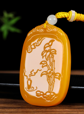 和田玉黄玉竹子手把件