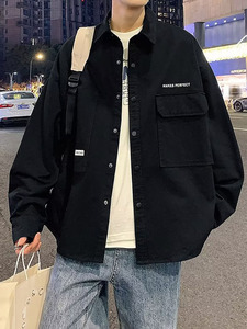 工装夹克男春秋季潮牌日系宽松衬衫领上衣服男士潮牌痞帅休闲外套