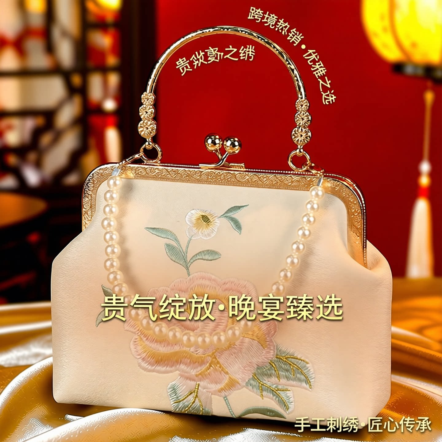 新款晚宴古风刺绣链条小包