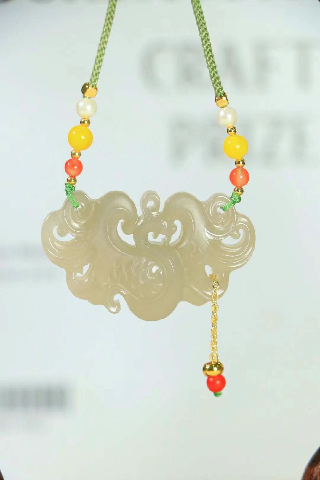 天然和田玉吊坠女款凤凰天然玉石吊坠女双面镂空玉佩吊坠挂件