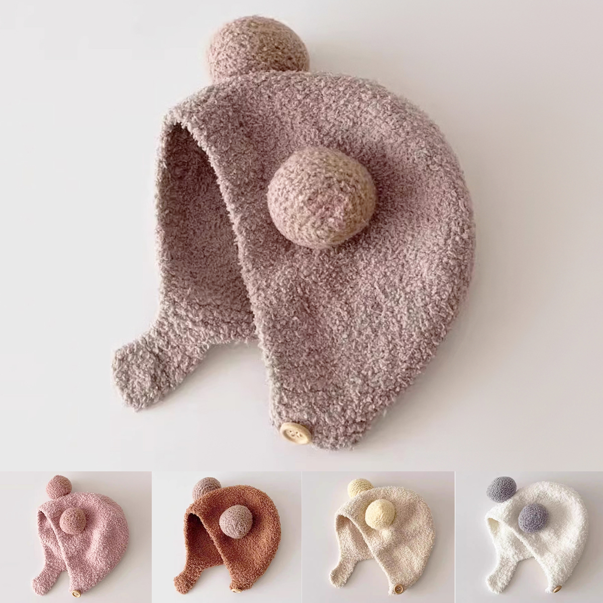 婴儿帽子秋冬宝宝新生儿护耳毛线帽婴幼儿纯棉儿童冬季套头帽冬天