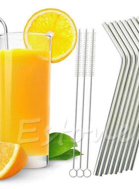 8 pcs metal drinking straw reusable straws 3 cleaner brush