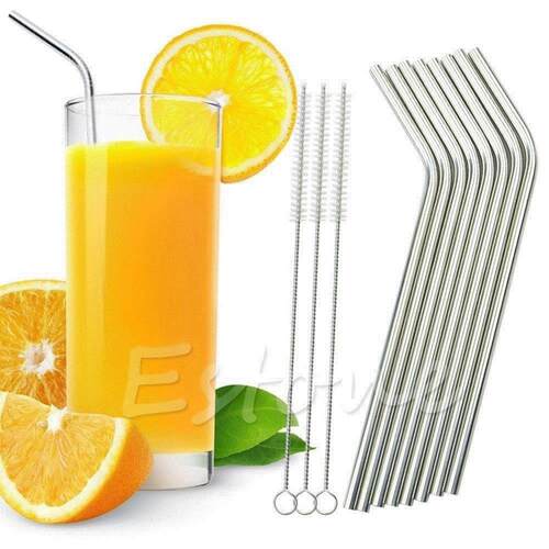 8 pcs metal drinking straw reusable straws 3 cleaner brush