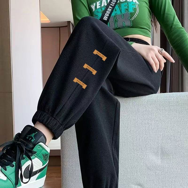 华夫格卫裤女春夏季薄款宽松束脚卫裤