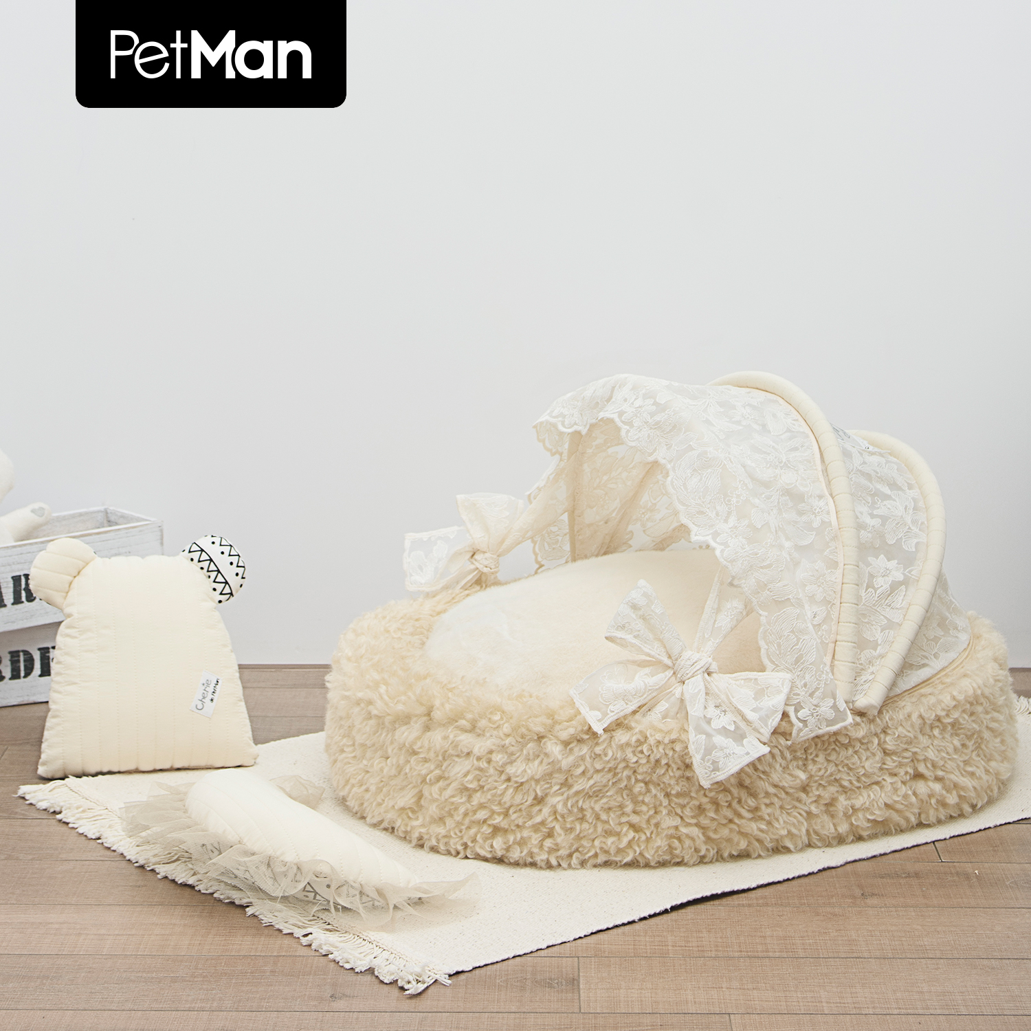 PetMan元气熊熊摇篮秋冬美拉德风猫狗窝可爱室内床保暖厚实宠物窝