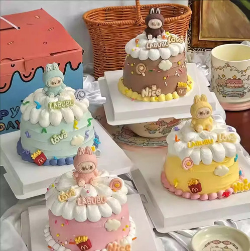 可爱卡通彩色植绒阿兔兔蛋糕装饰摆件兔子坐姿儿童生日甜品台装扮