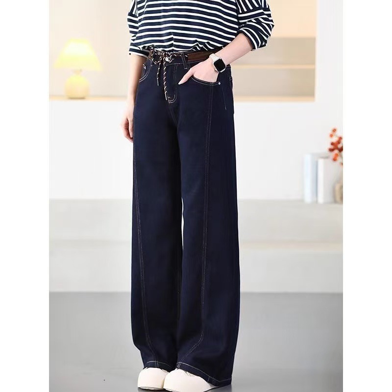 速达衣岩红专柜2025春季新款阔腿牛仔裤女休闲宽松显瘦直筒裤子女