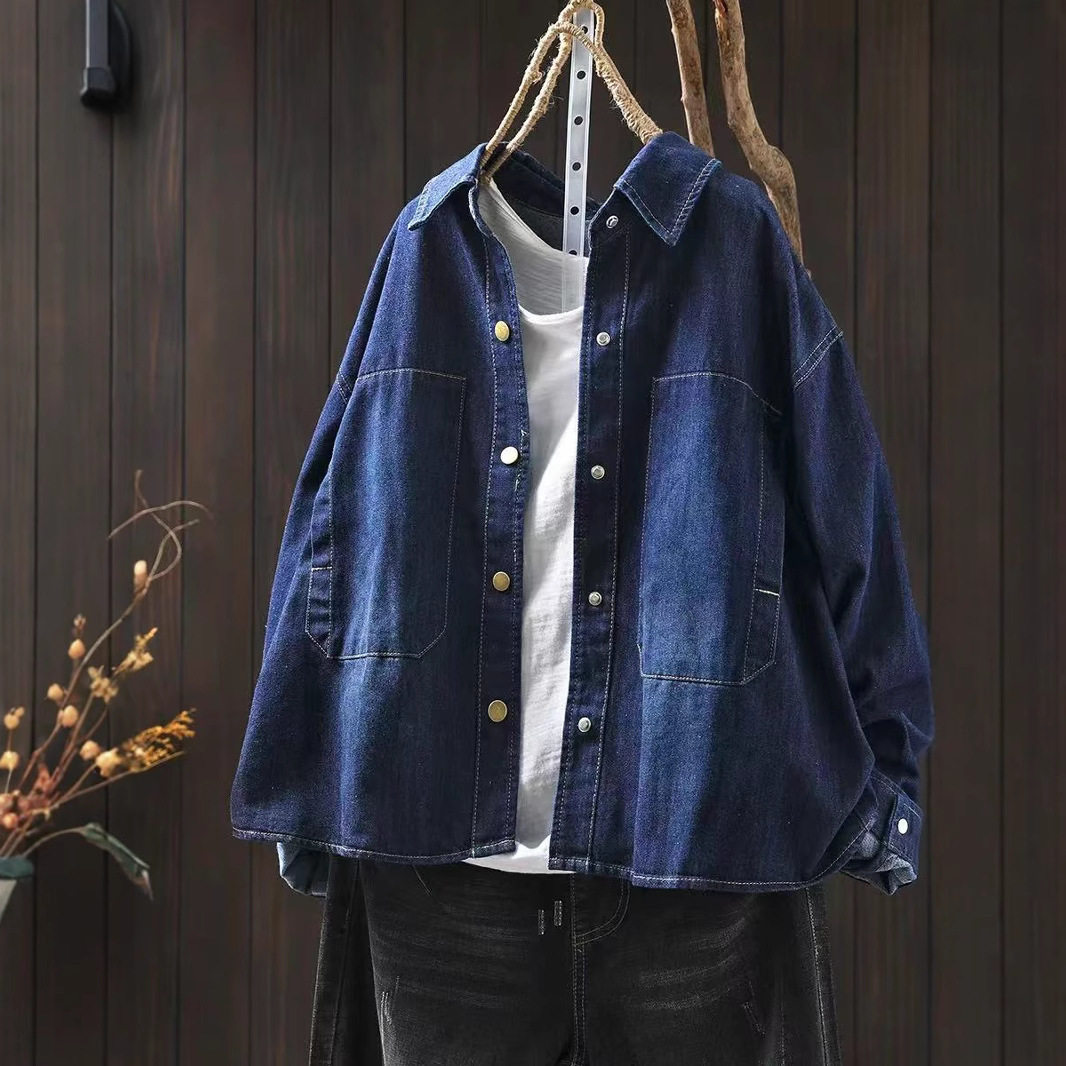 速达衣岩红专柜2025春季新款个性口袋牛仔衬衫外套女高级感上衣潮