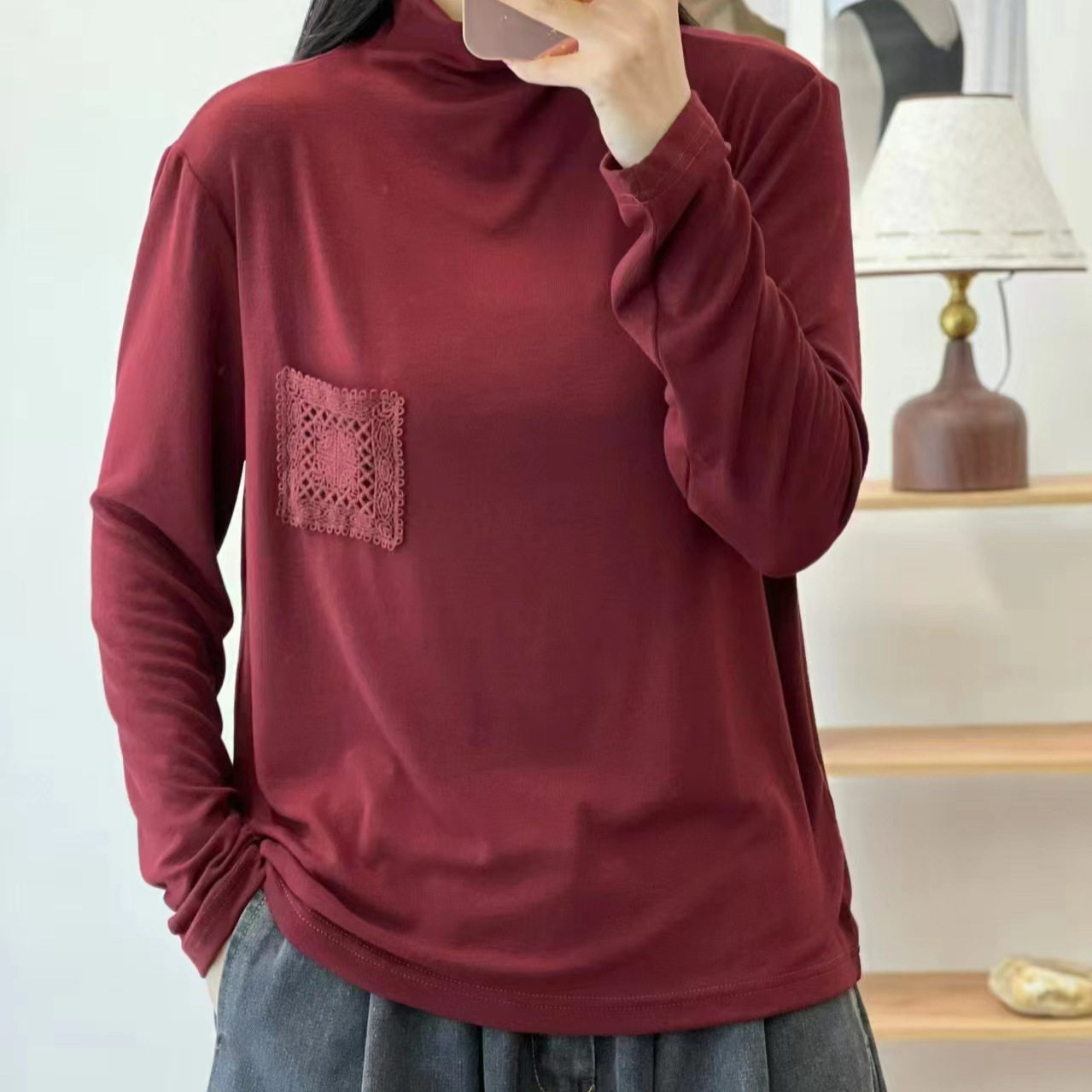 速达衣岩红专柜2024秋冬季新款文艺复古休闲气质女半高领纯色打底